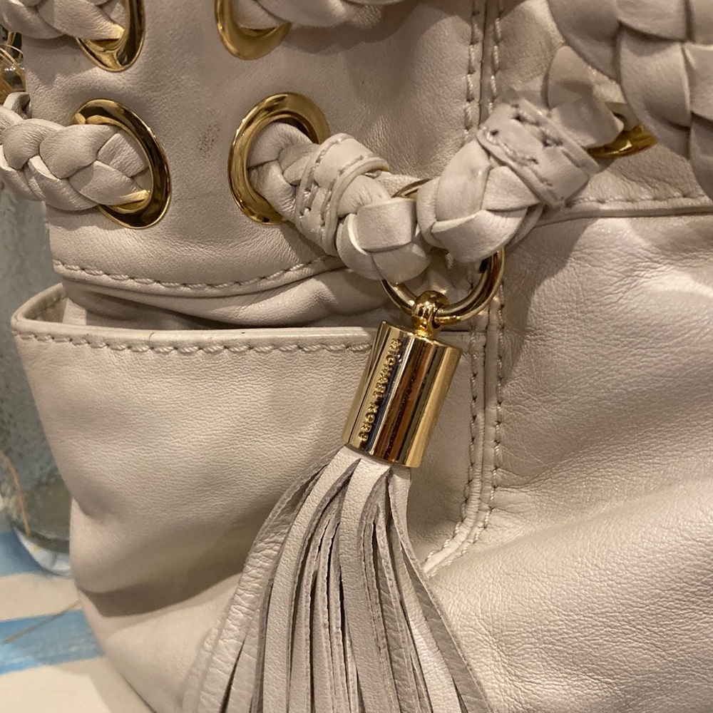 Michael Kors Astor Grommet Satchel Bone Leather Gold Hardware Braided Handle - Picture 10 of 11